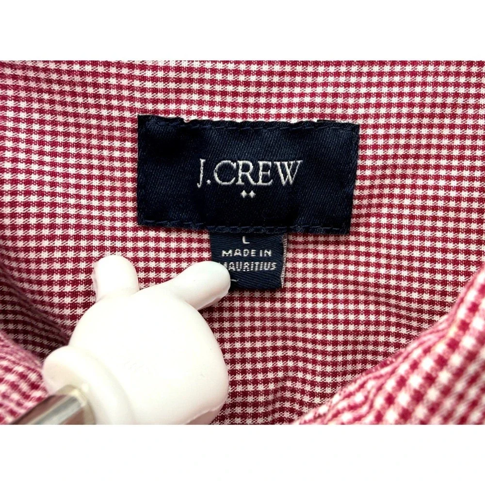 J Crew Red Gingham Button Up Shirt Sz L Preppy Classic Americana Summer Cotton